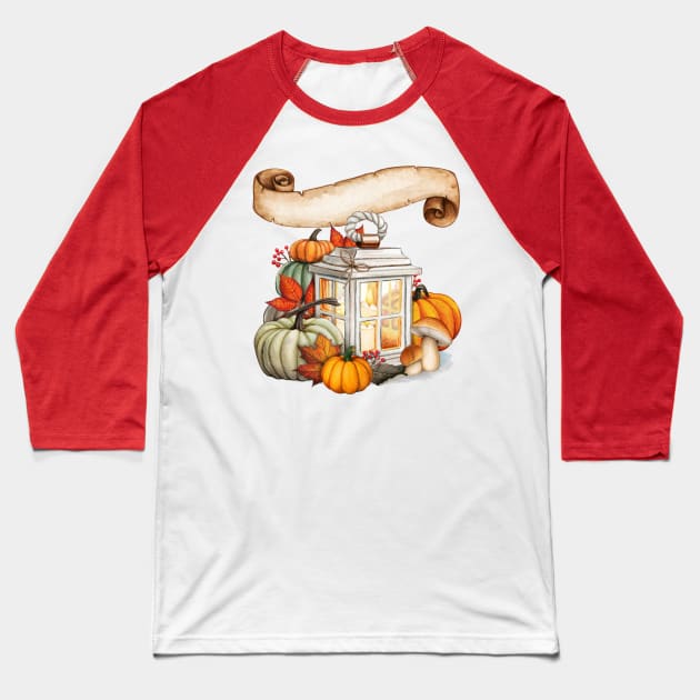 Fall Lantern ,Thanksgiving,Pumpkins,Leaves, Baseball T-Shirt by Cool Abstract Design